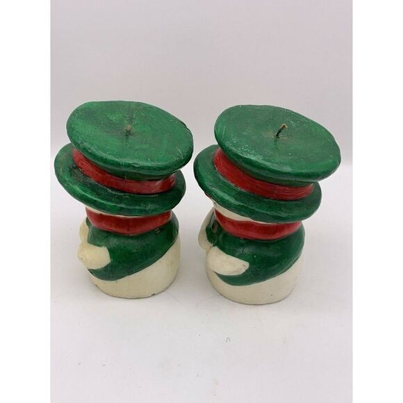 2 Vintage Wax Candles Snowman Green Top Hat - Picture 9 of 9
